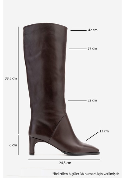 Luvishoes Taly Kahverengi Cilt Hakiki Deri Kadın Blok Topuklu Çizme Kahverengi