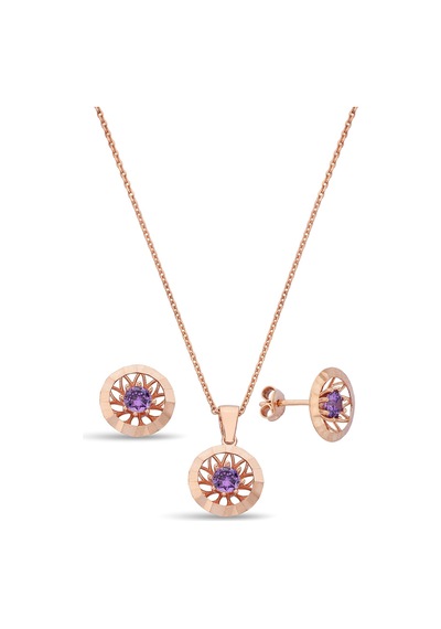 Argentum Concept 925 Ayar Gümüş Mor Taşlı Rose Set - 67019102