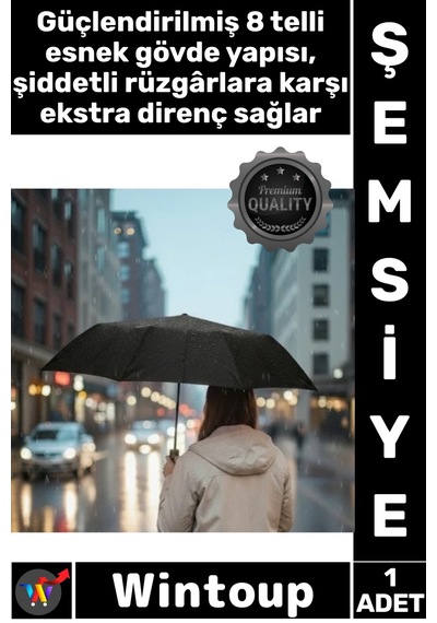 Wintoup Şemsiye Kompakt Rüzgara Dayanıklı 8 Telli Su Geçirmez Modern Şık Siyah Kılıflı Otomatik Şemsiye Çok Renkli