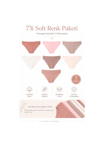 Sebatingo Kadın Külot Bikini Pamuklu Soft Renkli 7 Li Paket