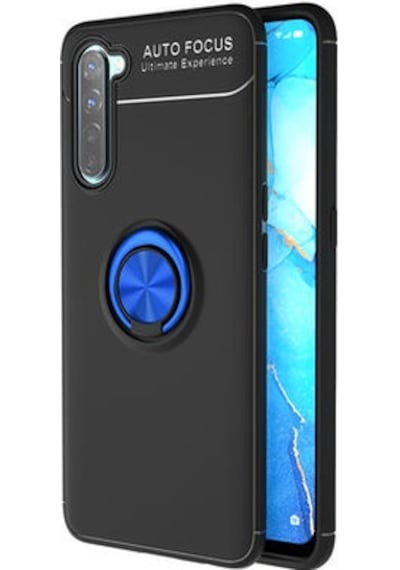 Oppo Reno 3 Kılıf Yüzüğü Stant Ve Araç Tutucu Olabilen Şık Esnek Premium Silikon Kapak Ryc/ravel Siyah - Mavi