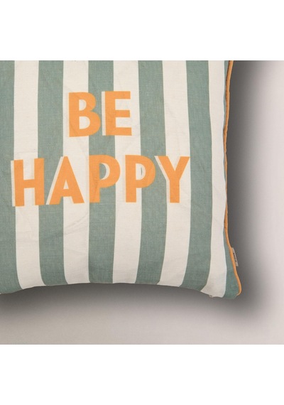 Be Happy Baskılı Renkli Tasarım Kırlent Kılıfı Yeşil
