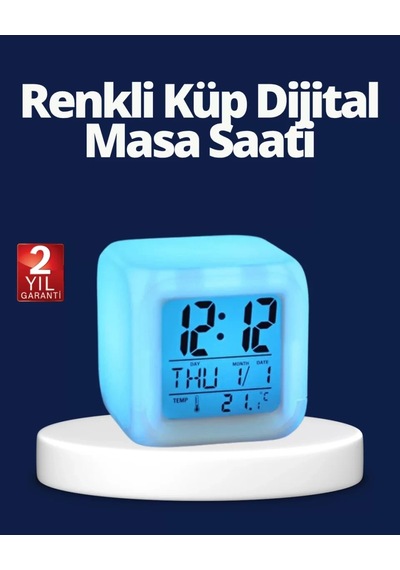 Home Renk Değiştiren Led Alarmlı Dijital Küp Masa Saati Çok Renkli