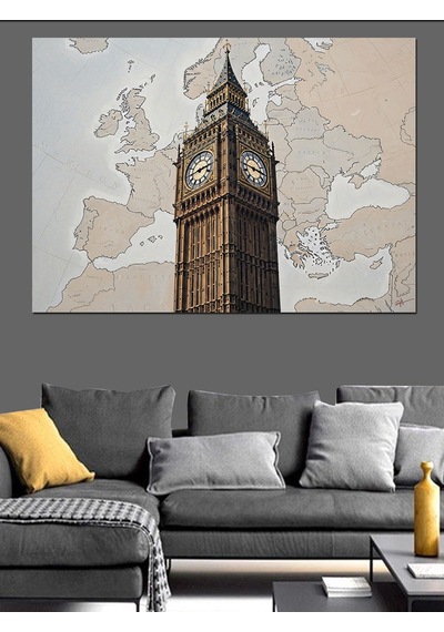 Tarihi Big Ben Saat Kulesi Dekoratif Kanvas - Mdf Ahşap Tablo