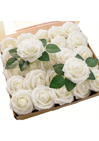 Boutonnieres Merkezleri İçin İvory Gül W / Sap, 1 Adet