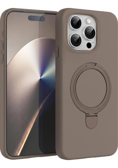 Microsonic Apple iPhone Uyumlu 15 Pro Max Kılıf Aura Stant Magsafe Kahverengi -