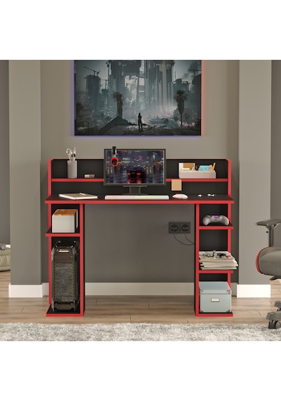Robin Home Titan Oyuncu Masası Gaming Çalışma Masası Siyah-kırmız Siyah