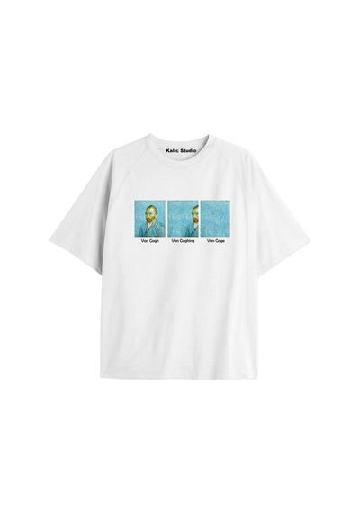 Kalic Studio Unisex Van Gogh Baskılı Oversize Tshirt Beyaz-59