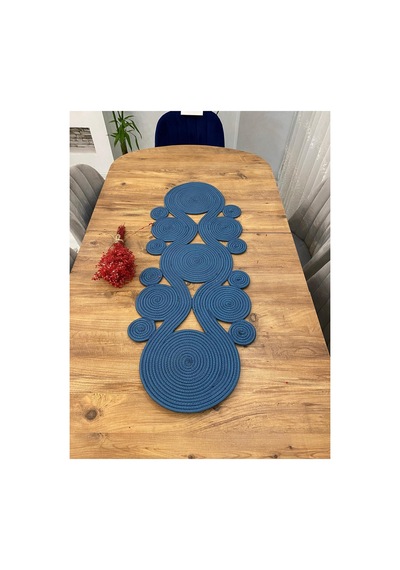 Jüt, Hasır,sarmal Model, Dekoratif Masa Örtüsü, Runner 40x110 Cm, Sehpa Örtüsü, Bohem Tarzı Petrol Petrol
