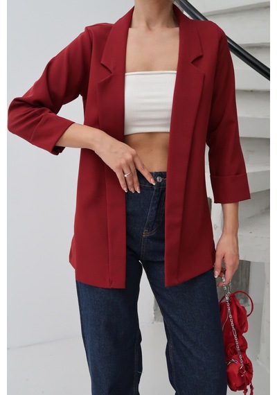 Paw Garage Kadın Atlas Kumaş Astarsız Blazer Ceket, Premium Kalite Bordo