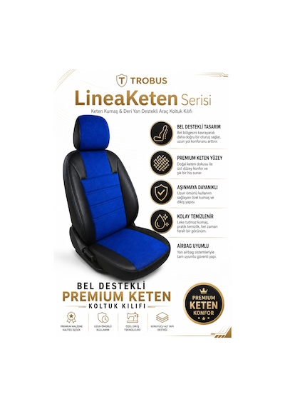 Renault Broadway 1990-2000 Uyumlu Lineaketen Serisi Ortopedik Mavi Siyah Koltuk Kılıfı
