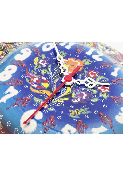 Çini Boyama Kabartma Duvar Saat 25cm - Çini Saat çok Renkli