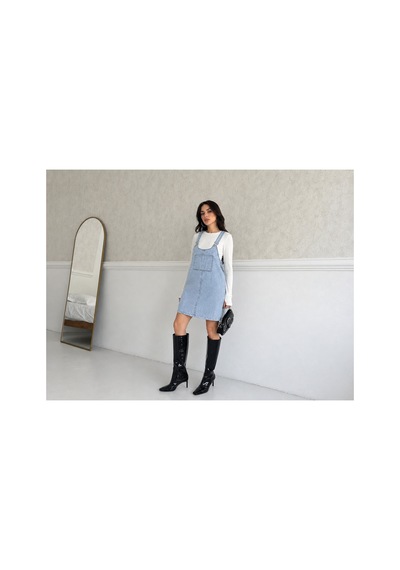 Kene Jeans Kadın Mavi Kanguru Cep Bahçevan Kot Elbise Mavi