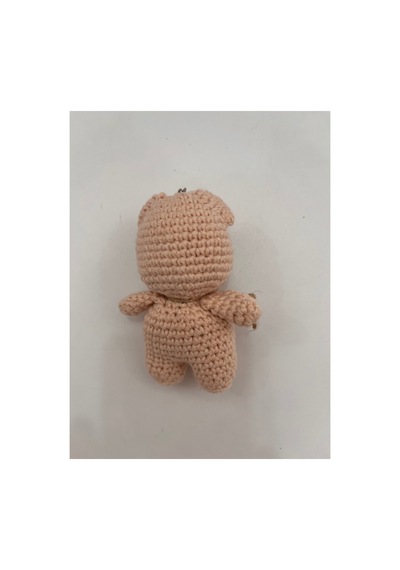 El Yapımı Amigurumi Ayıcık Anahtarlık - Örgü Figür, Jüt Fiyonklu 9-10 Cm Koyu Krem Koyu Krem