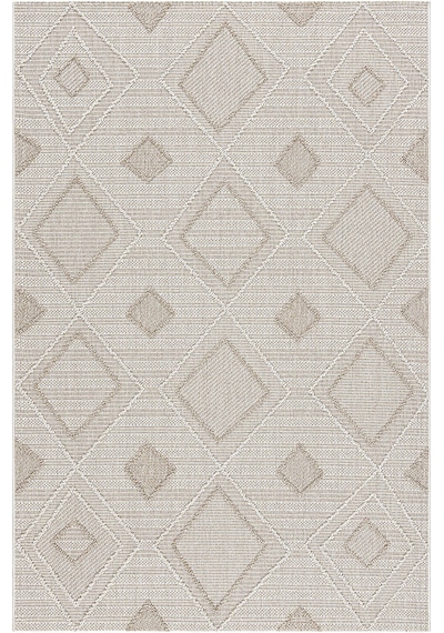 Alba Krem Bej Geometrik Çizgili Tozumaz Salon Koridor Balkon Teras Bahçe Oturma Odası Halısı 19246a Krem Bej