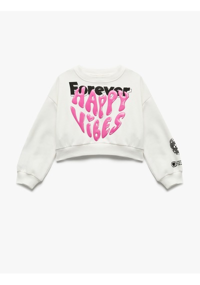 Koton Şardonlu Uzun Kollu Bisiklet Yaka Baskılı Sweatshirt Ekru 6wkg10118ak Ekru