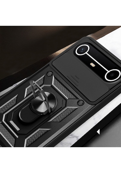 Zore Tecno Spark Slim 5g Kılıf Magnetik Standlı Kamera Korumalı Zore Sürgülü Vega Kapak - Mavi