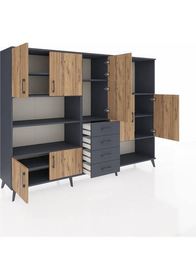 Hyperion Dolap 10 Raflı 4 Çekmeceli 8 Kapaklı 220x44x163 Antrasit Antrasit-çam/antrasit Hyperion Dolap 10 Raflı 4 Çekmeceli 8 Kapaklı 220x44x163 Antrasit Antrasit-çam/antrasit