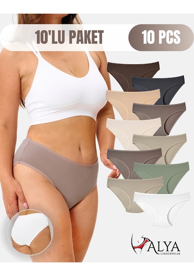 Alya Underwear Kadın Külot Basic Slip Renkli Pamuklu Iç Çamaşırı 10'lu Paket Multicolor-x32 Multicolor -x37