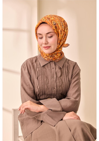 Silk Home Twill İpek Eşarp 11478-30 Kiremit, Füme, Tarçın, Yeşil Gri, Sarı