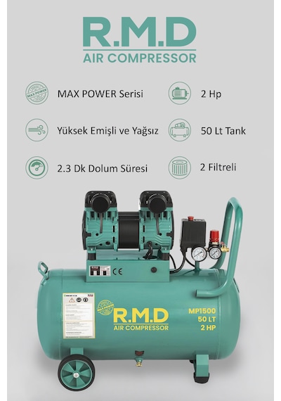 R.m.d Kompresör 50 Lt Yüksek Emişli Yağsız Teknoloji Hava Kompresörü