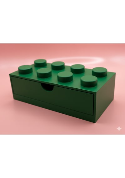 Lego Tasarımlı Mini Çekmece 4x2 Masaüstü Düzenleyici Dekoratif Saklama Kutusu Yeşil