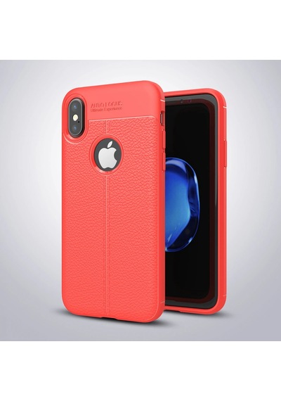 iPhone Uyumlu X Xs Litchi Tam Koruma Soft Silikon Kılıf- 5775 Kırmızı