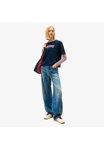 Tommy Hilfiger Boxy Tommy Applique Kadın Mavi T-shirt Dw0dw22563 Mavi
