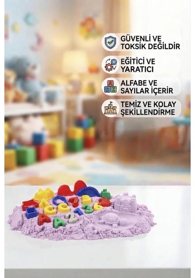 Sihirli Eğitici Oyun Kumu 1000 Gr 43 Parça Kinetik Kum Seti Alfabe Ve Sayı 3d Kalıplı Çocuk Oyuncağı Mor