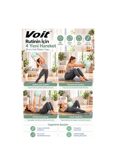 25 cm Mini Pilates Topu Yoga Fitness Egzersiz ve Denge Topu Şişirme Pipeti Dahil Turkuaz