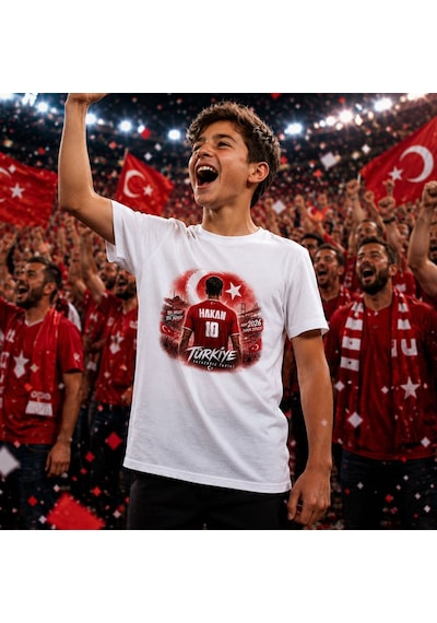 Bk Gift Kişiye Özel Türkiye Taraftar Temalı 2026 Dünya Kupası Tasarımlı Çocuk Tişört-1, Tek Yürek Milli Takım Ruhu Beyaz