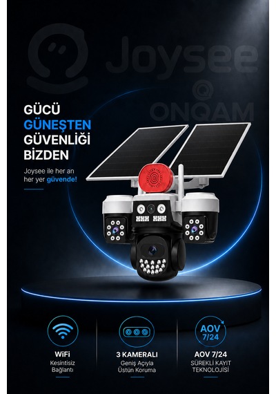 3 Kameralı Wifi 9mp Çift Solar Panelli Sürekli Kayıt Teknolojili Gece Görüşlü Güvenlik Kamerası