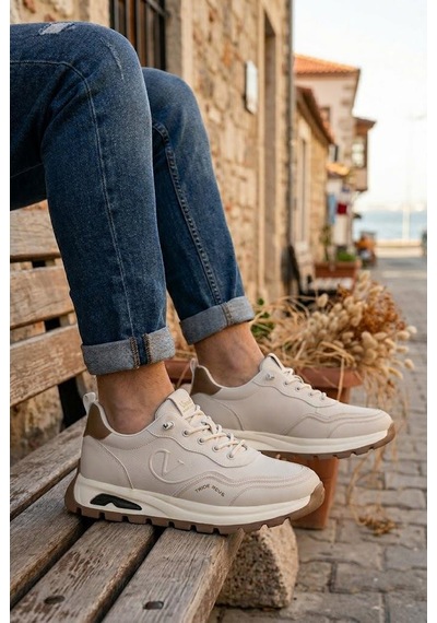 Pepita E350 Rahat Hafif Lastik Bağcıklı Özel Tasarım Spor Sneaker Erkek Ayakkabı Bej