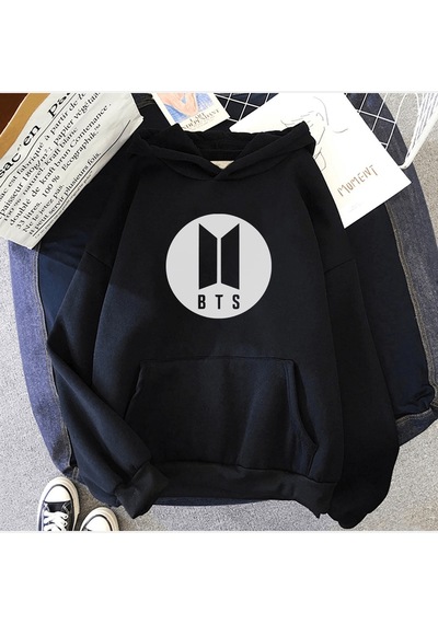 Bts Logo Kapşonlu Sweatshirt Siyah