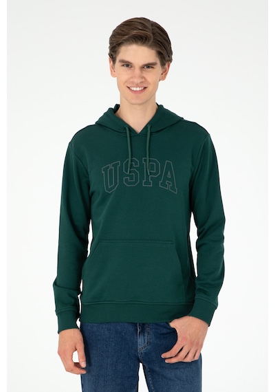 U.S. Polo Assn. Erkek Regular Fit Kapüşonlu Koyu Yeşil Basic Sweatshirt 50295175-VR079