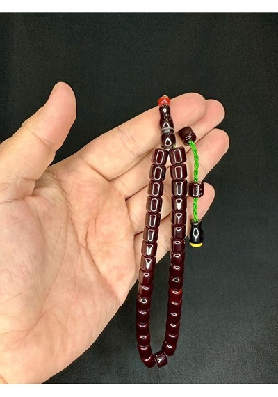 Çubuk Kehribar Tesbih Kestane Rengi Kapsül Kesim 9mmx11mm T-531