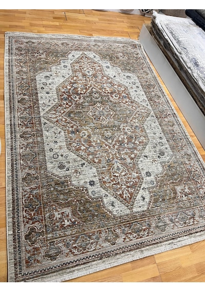 Aris Halı Retro Serisi 7103-kiremit Vintage Eskitme Desenli Salon Oturma Odası Halısı Çok Renkli