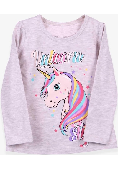 Breeze Kız Çocuk Uzun Kollu Tişört Unicorn 2-6 Yaş, Bej Melanj-bej Melanj Bej Melanj