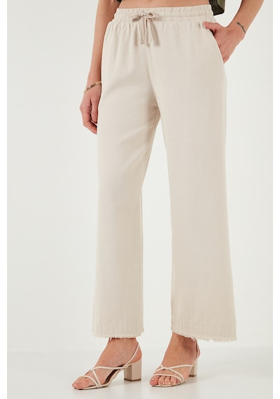 Lela Pamuklu Relaxed Fit Yüksek Bel Geniş Paça Bayan Pantolon 668Yp5275 Taş