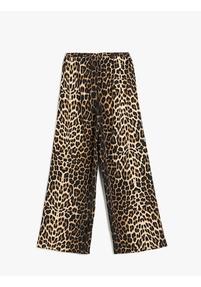 Koton Rahat Kesim Leopar Desenli Geniş Paça Pantolon Bej Desenli 5sak40151uw Ekru Desenli Ekru