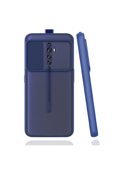 Noktaks - Oppo Reno 2z Uyumlu - Kılıf Slayt Sürgülü Arkası Buzlu Lensi Kapak - Lacivert