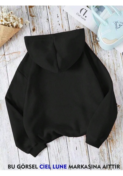 Nevermind Unisex Heart Oversize Baskılı Kapşonlu Sweatshirt 3 Ipl Siyah