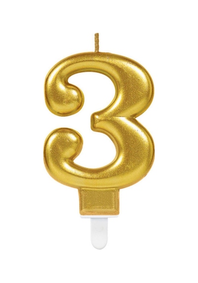 3 Yaş Gold Renkli Rakamlı Doğum Günü Pastası Yaş Mumu