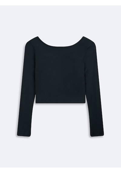LTB Uzun Kollu Kayık Yaka Crop Antrasit Sweatshırt Antrasit