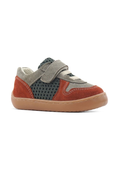 Rakerplus Bob Hakiki Deri Gri Yeşil Barefoot Cırtlı Lastikli Bebek Sneaker Ayakkabı Gri