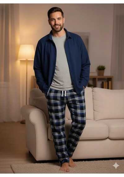 Alfa Aksesuar 03 Pijalüx Tek Alt Cepli Ekose Pijama Beyaz
