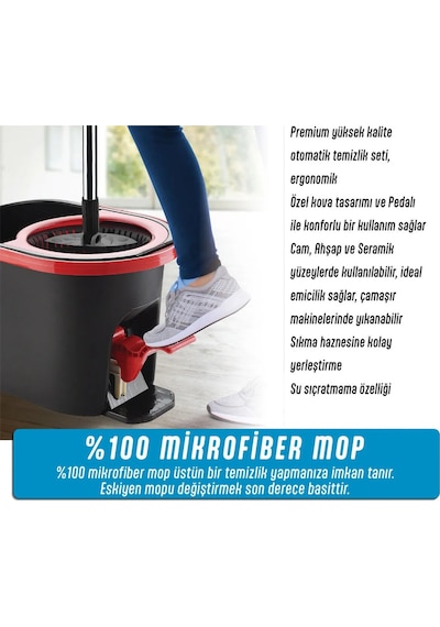 Grimorlife Ultra Güçlü Pedallı Döner Başlıklı Mop Temizlik Seti 16 Litre