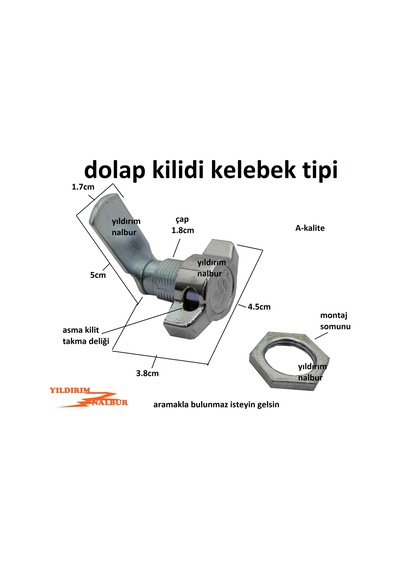 Dolap Kilidi Kelebek Tipi Çekmece Kilit Mandallı Kabin Kilidi