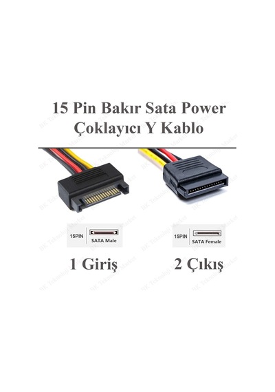 15 Pin Sata Power Çoklayıcı Y Bakır Kablo