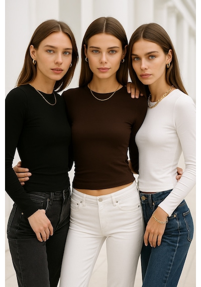 Rich Kadın Siyah-beyaz-kahverengi 3'lü Paket Bisiklet Yaka Esnek Kumaşlı Vücuda Oturan Slim Fit Uzun Kollu Crop Body Beyaz - Kahverengi - Siyah Rich Kadın Siyah-beyaz-kahverengi 3'lü Paket Bisiklet Yaka Esnek Kumaşlı Vücuda Oturan Slim Fit Uzun Kollu Crop Body Beyaz - Kahverengi - Siyah